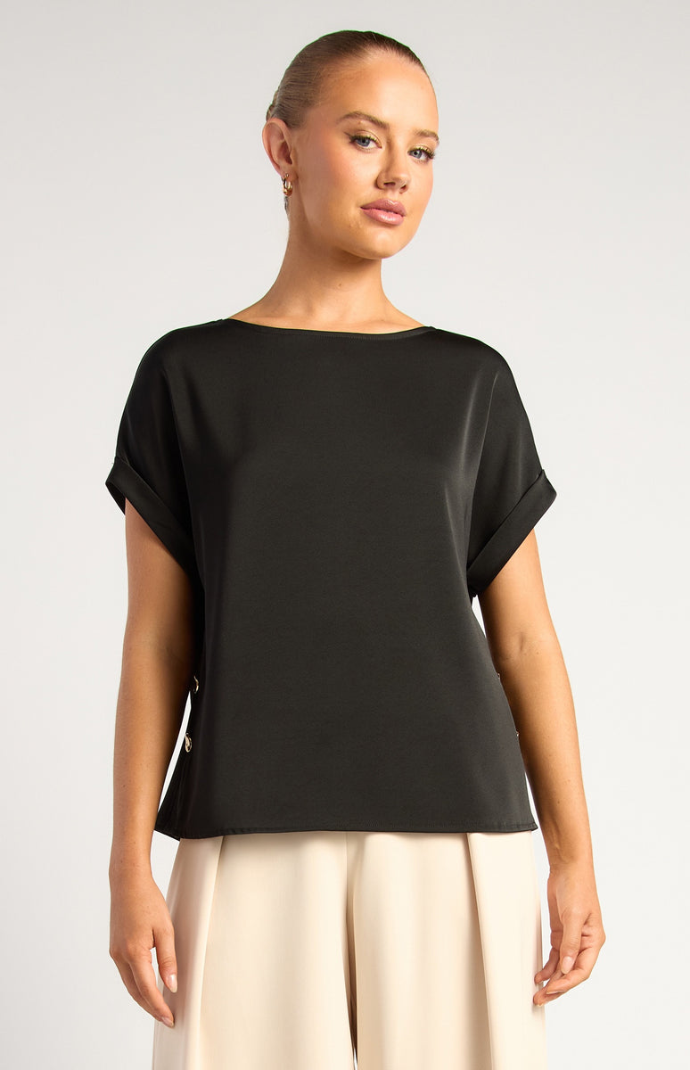 Cassie Side Split Top in Black